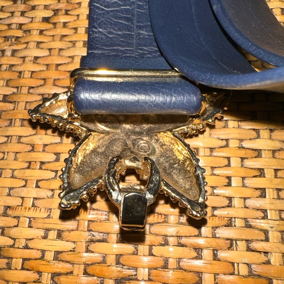 Vintage Mimi Di N SIGNED Women’s Star Fish Buckle Navy Blue Leather Belt Disco - Picture 4 of 6